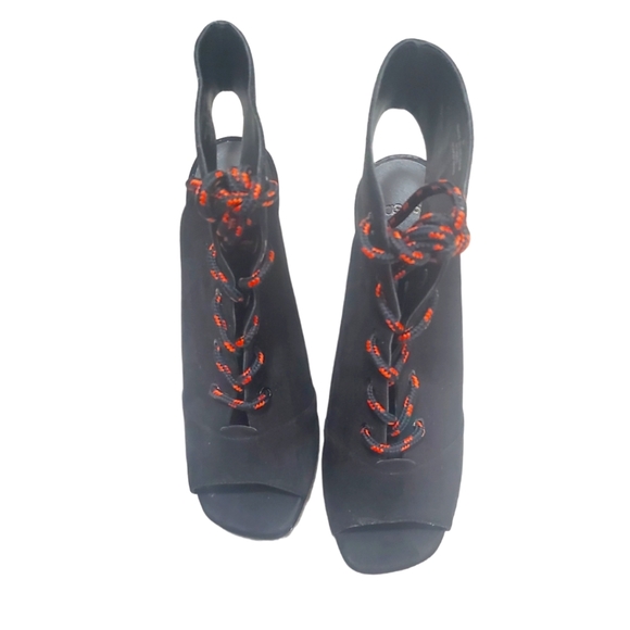 ASOS Black NUBUCK Lace Peep Toe Wedges SIZE 8 - Picture 4 of 5